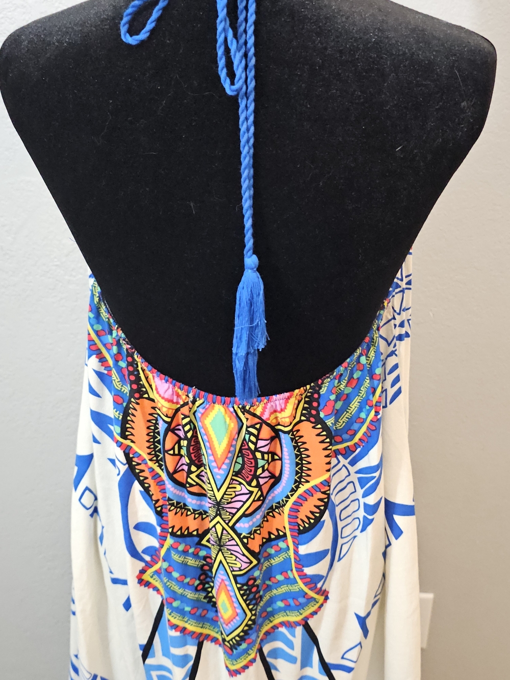 Flying Tomato White Maxi Dress with Multicolor Tribal Print Womens Large Halter - Picture 6 of 9